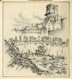 35404 Gezicht op een opgravingsterrein bij de Bank van Lening tussen de St. Jacobsstraat en de Koningstraat in Wijk C ...